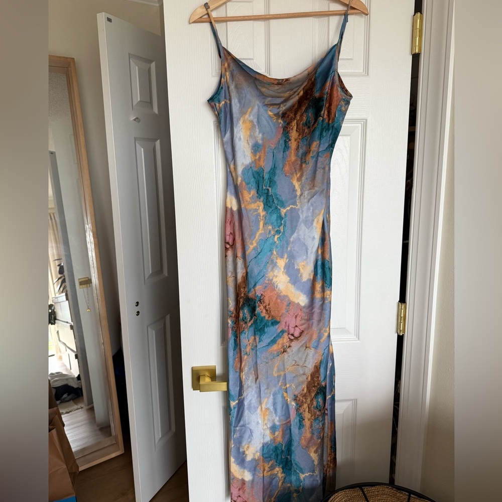 Elegant Multicolor Cowl Neck Slip Dress
